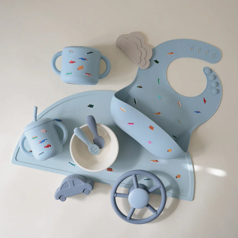 Mushie Silicone Training Cup + Straw - Retro Cars