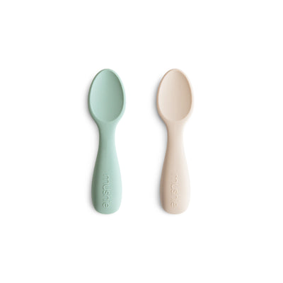 Mushie Toddler Starter Spoons 2-Pack - Cambridge Blue / Shifting Sand