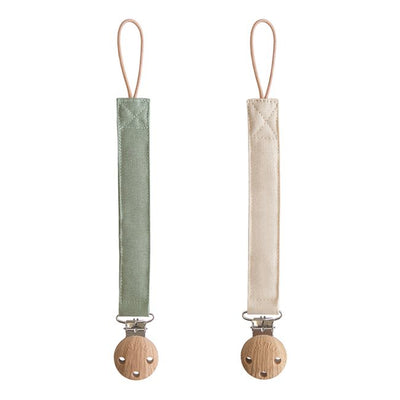 Mushie Linen Pacifier Clip - 2 Pack - Olive/Shifting Sand