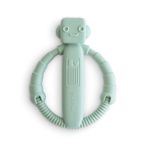 Mushie Robot Rattle Teether - Cambridge Blue