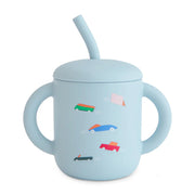 Mushie Silicone Training Cup + Straw - Retro Cars