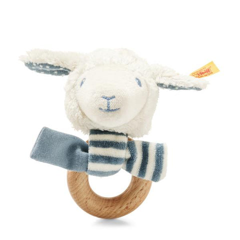 Leno Lamb Grip Toy with Rattle White/Petrol 12cm