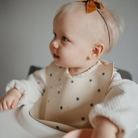 Silicone Baby Bib - Black Daisy