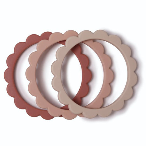 Mushie Teething Bracelet - Flower Rose/Blush/Shifting Sand