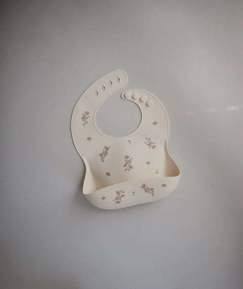 Silicone Baby Bib - Pink Flowers