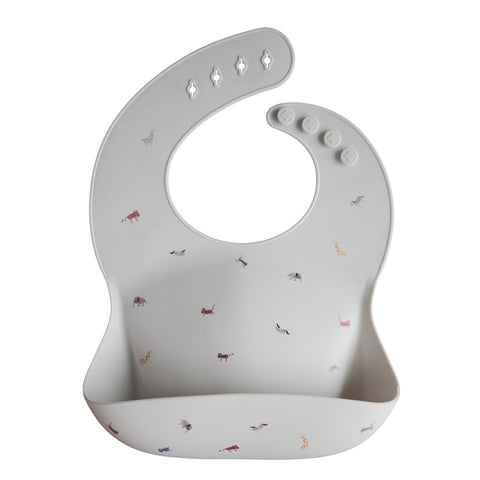 Silicone Baby Bib - Grey Safari